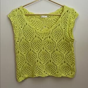 Mustard Seed Sleeveless Knitted Sweater in Pale Neon Yellow Women’s Size Small